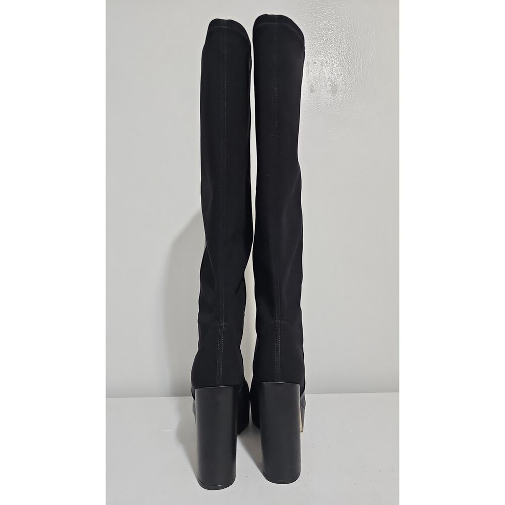 Stuart Weitzman Leather Knee High Boot Womens 9 Black Square Toe Party Platform - Picture 6 of 16